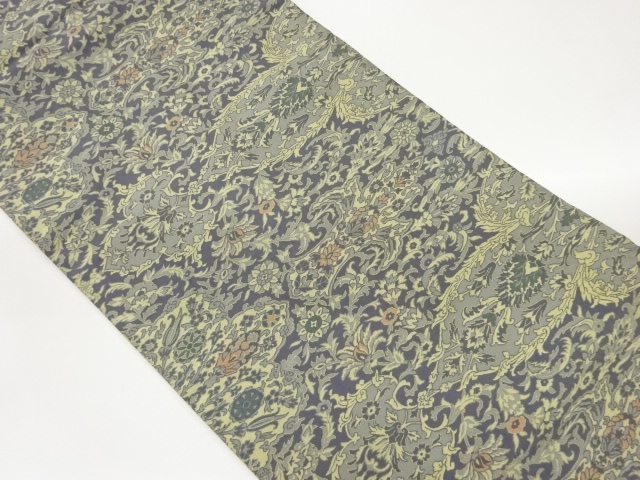 JAPANESE KIMONO / NAGOYA OBI / SILK / WOVEN FLORAL ARABESQUE